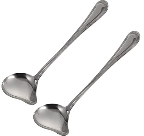 Operitacx Duckbill Stainless Steel Sauce Spoons with Patterned Handle, 2pcs Kitchen Tableware Cutlery for Serving and Cooking