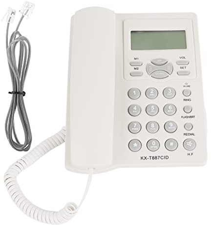 Téléphone filaire avec écran LCD et fonction mains libres - Réduction de bruit pour un son clair - Idéal pour maison, bureau et hôtel - Blanc