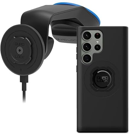 Quad Lock Windscreen/Dashboard Car Phone Holder with MAG Wireless Charging Head V2 and MAG Phone Case for Galaxy S23 Ultra