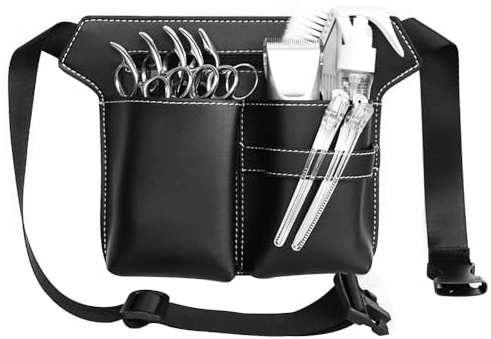 Borsa Attrezzi per Forbici Parrucchiere,Barbiere Marsupio Parrucchiere per Strumenti,Marsupio Multifunzionale per Barbiere in Pelle PU Marsupio per Attrezzi da Parrucchiere per Truccatori (Nero)