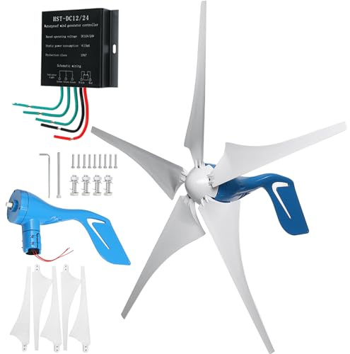 ZHOZHUT Aerogenerador 1000W / 1200W Generador De Turbina De Viento 12V / 24V / 48V Generador De Viento Horizontal con Mando Y 5 Cuchillas, Alternador Trifásico De Núcleo De Cobre Puro,1200w,48V