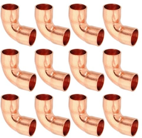 PATIKIL Raccordo in Rame a Compressione Gomito da 3/8 Id, Spessore 0.8mm, 12pz Raccordo per Tubo in Rame Puro 99,9% Raccordo per Tubo a Raggio Corto con Connessione a Saldare per Hvac