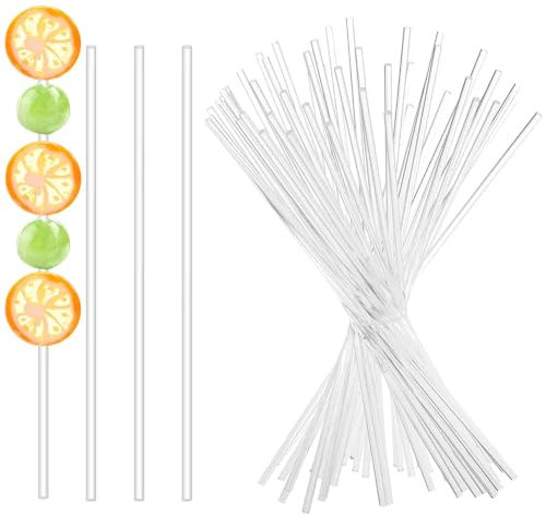 50 Pcs Acrylic Lollipop Sticks 8 Inch Cake Pop Sticks Clear Round Stir Rod Handmade DIY Reusable Cake Topper Sticks for Making Candy Dessert Lollipops Cake Cookie Pop Sticks (3mm Diameter)