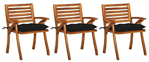 Homgoday Esszimmerstühle für den Garten mit Kissen, 3 Stück, massives Akazienholz, Esszimmerstühle für den Garten, Stühle für den Außenbereich, Gartenmöbel u1