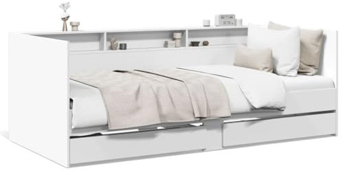 Faroom Tagesbett mit Stauraum, Schlafcouch mit 2 Schubladen und Lattenrost, Tagesbett Holz,Einzelbett 90 x 200 cm, Funktionsbett Stauraumbett mit Rückenlehne, Jugendbett Kinderbett Weiß