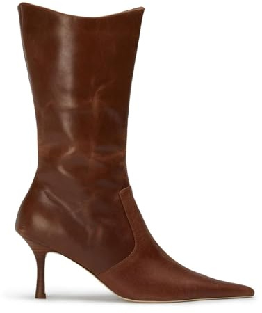 Goiphrri Brown Mid Calf Boots for Women Dressy Sexy Pointed Toe Stiletto Boot Heels Side Zipper Wide Calf Boots Fashion Trendy Fall Boot for Women Size 8