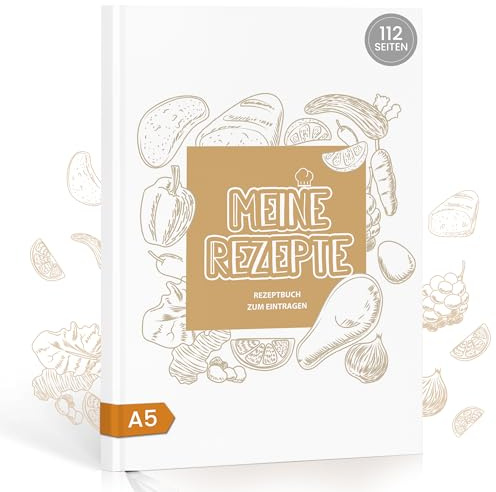 Rezeptbuch zum Selberschreiben A5 - 112 Seiten Leeres Rezeptbuch & Backbuch zum Ausfüllen, mit Inhaltsverzeichnis und Schutzcover – Ideal zum Verschenken an Kochliebhaber, Küchengeschenke (Weiß)
