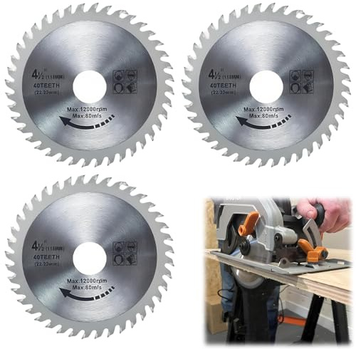 DEFIYEAR 3 Pieces 4.5 Angle Grinder Wood Cutting Discs, 115mm Circular Saw Blades - 40 Teeth for Woodworking Cutting Disc Wood Plastic Circular Saw Blade