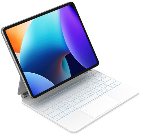Bettdow für iPad Air 13 Zoll M4 2026/M3 2025/M2 2024/iPad Pro 12.9 Tastatur Hülle, Schwebendes Magnetisches Design mit Trackpad, QWERTZ-Layout Beleuchtete Tastatur für Pro 12.9 2018-2022, Weiß