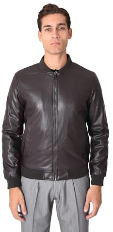 Ciabalù Giubbotto di Pelle Uomo Invernale Imbottito Ecopelle Collo Collage Chiusura Zip Chiodo Bikers con Vestibilità Slim Fit (IT, Testo, XL, Regular, Regular, Testa di Moro)