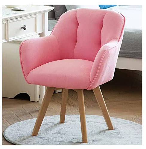 Drehsessel aus Stoff, Akzentstuhl mit stabilen Holzbeinen für kleine Räume, rosa Samt, Club, Lounge, Gästestuhl