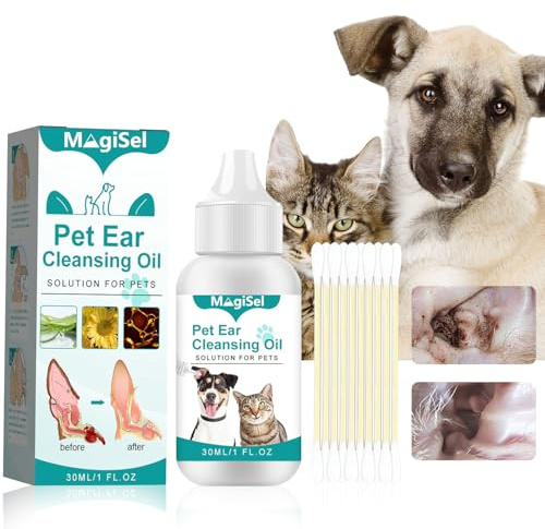 MagiSel Olio Anti Acari Dell'Orecchio Gatti, Pulizia Orecchie Cane, Gocce Orecchie Cani, Ontro Acari Dell'Orecchio, Infiammazioni, Rogna Dell'Orecchio & Prurito - Prodotti Contro Acari del Gatto 30ml