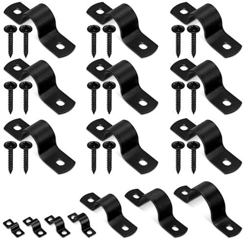 Glarks 30 abrazaderas de correa de tubo de 20 mm, correa de acero al carbono negro con 2 agujeros, correa de tubo rígida resistente, soporte en U, correa de tubo, abrazadera de cable, clip de tubo de