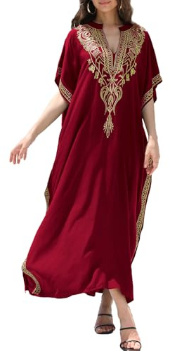 LikeJump Robe de nuit longue brodée ethnique pour femme, A, taille unique