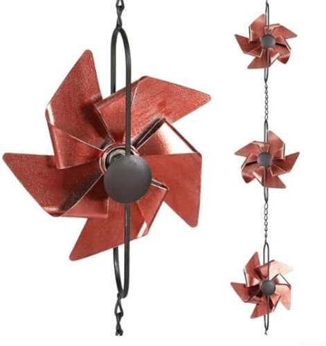 Elegant 8 5ft Metal Windmill Rain Chain Enhances Garden Ambiance While Directing Rainwater