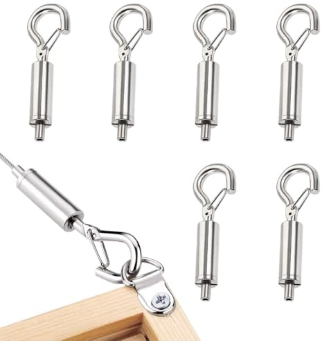 Antianxia 6Pcs Hooks for Hanging Picture Hanging Accessories, for Lamps, Plants, Picture Frames, murals Fits 1/16-1/32 galvanized/304/316 Wire Rope Cable Clamps (1mm-1.5mm Wire Holes)