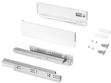 Emuca - Schubladen-Kit für Küche und Bad, Höhe 93mm, Tiefe 350mm, 30 Kg, sanftes Schließen, Panels nicht enthalten, Stahl, Weiß