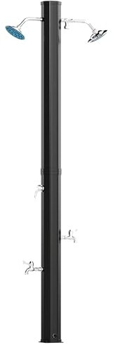 Outsunny Ducha de Jardín Solar 35 L Ducha Solar Exterior con 2 Cabezales Giratorios Grifos de Pies y Agua Caliente Máximo 55 °C para Piscina Camping Patio 73x18x217 cm Negro