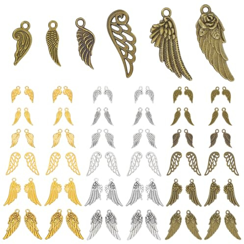 PH PandaHall 108 st 6 stilar vingberlocker, 3 färger fjädervingar pärlhängen, påsk dinglande änglavingar berlocker tibetansk stil legering hängen för halsband armband smyckestillverkning hantverk