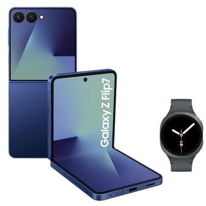 Samsung Galaxy Z Flip7 with Watch8,Thin & Light Foldable Design,Large Cover Screen,50MP Camera,256GB Storage,12GB Memory,4300mAh Battery,Blue Shadow,3 Year Extended Warranty (UK Version)
