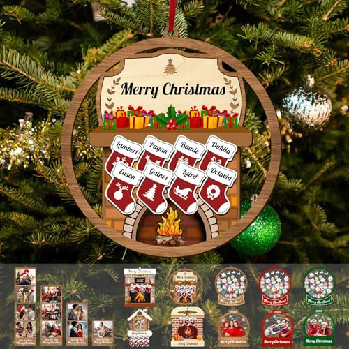 Personalisierter Weihnachtsschmuck, individueller Weihnachtsschmuck mit Familienfoto und Namen, individueller Christbaumschmuck und Geschenke