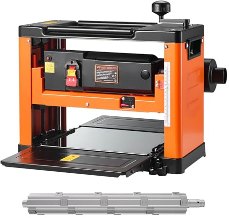 VEVOR Cepilladora Eléctrica, Mesa de Trabajo de 33 cm de Ancho, Cabezal de Corte en Espiral con 24 Insertos, 2000 W 23500 RPM Moto Potente, Rodillo Doble, Velocidad Única, para Madera Dura/Blanda