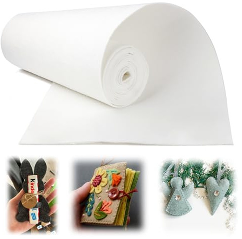 Mbsomnus filttyg metervara 40 × 300 cm, filt metervara 3 mm tjock, filtrulle vit, filtmatta polyester, filtmattor för tillskärning för gör-det-själv pyssel sömnad broderifilt skydd katt