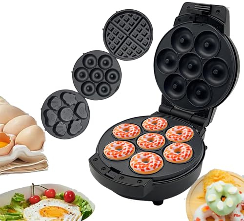Breakfast Maker 3-in-1 Mini - 600W Cook Eggs, Pancakes, Donuts & Waffles with 3 Removable Non-Stick Plates for Easy Cleaning, Ideal for Breakfast and Brunch