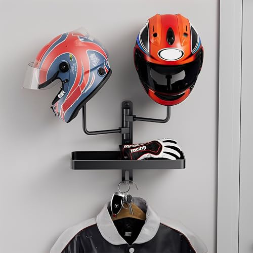 HOVCEH Motorrad Garderobe, Helmhalterung Wand mit 2 Stück Ball, Drehbar Motorradhelm Halterung, Motorradzubehör für Helme, Bekleidung, Handschuhe