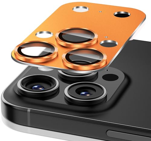Diruite Pellicola Obiettivo Fotocamera per iPhone 14 Pro/15 Pro/16 Pro Lens Protector,Design Unico HD Vetro Temperato Antigraffi Protector Camara,Arancione Cosmico