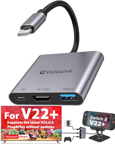 Switch 2 Dock HDMI2.1 Aggiornato V22 per Nintendo Switch 2 Compatibile con l'ultimo firmware V22+/Plug&Play/Usbc a HDMI Adapter 4k120Hz per laptop/MacBook