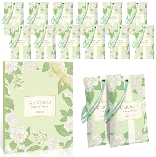 LASENTEUR Lot de 14 sachets parfumés Gardénie, parfum d'armoire