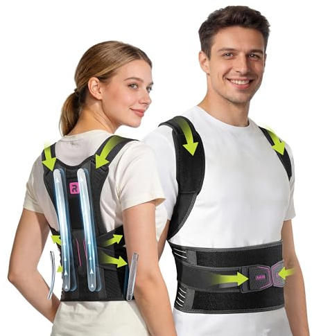 Rakiie Back Brace Posture Corrector Men Women, Cushioned Pads, Rose Red M | Underarm Relief Straps with Cushioned Pads, Enhances Back Support, Corrects Slouching, Ideal for Work and Daily Wear, Size M