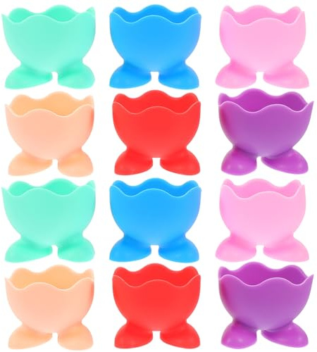 Toyvian Huevera de Silicona Multicolor 12 Piezas para Huevos Cocidos, Soporte Antideslizante y Organizador Doméstico para Cocina y Decoración de Pascua Color Aleatorio