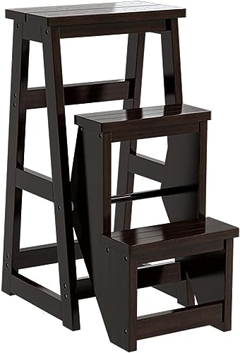 DRFGNF Silla-Escalera Plegable de Madera 2 en 1, Taburete-Escalera Plegable Convertible, Silla-Escalera de Biblioteca Plegable de Madera Maciza de Pino, Taburete Plegable de 4 p
