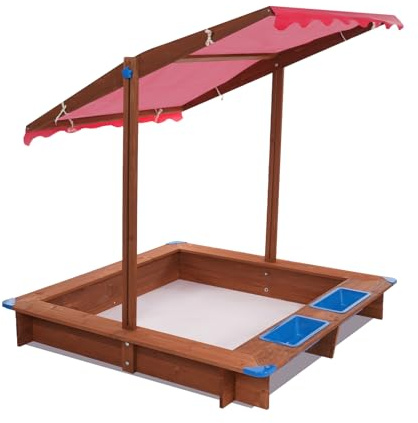 Bac à Sable en Bois,Bac à Sable Bois Extérieur,Bac Sable Jardin,avec Toit Réglable Protection Soleil Fond Ouvert Conception,126x121x118 cm,Bois Traité PE PVC,Charge Environ 100kg,Jardin Patio Plage