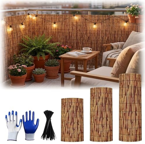 Valla de Caña Natural para Ocultación Jardín Exterior, Rollo de Valla de Caña Resistente para Cerramiento Terraza Balcón, Malla de Privacidad y Sombra para Patio Piscina(50x500cm(1.6x16.4ft))
