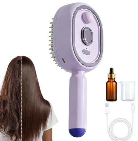 Cepillo Alisador Pelo Eléctrico Vapor, Plancha Vapor 2 En 1 Para Cabello, Cepillo Pelo Antiestático Pulverizador Agua Con Taza Medidora Y Aceites, Peine Desenredar Vapores Recargables Para Hogar