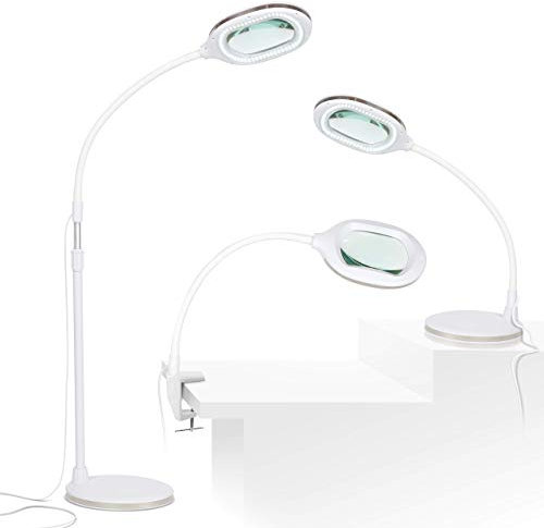 Brightech LightView Pro Magnifying LED Desk Lamp with Light, Hobbies & Reading, Flexibility & Durability Magnifying Floor Lamp, 3 in 1 LED Light Glass Magnifier, Work Light for Pro Uses - White