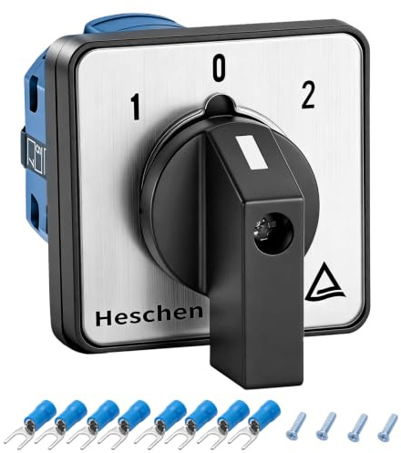 Heschen, Universal-Nockenschalter, Drehschalter, Wechselschalter SZW26-20/D202,2, Ui 660V, Ie 20A, 3 Positionen (An-Aus-An), 2 Phasen, 8 Klemmen, CE