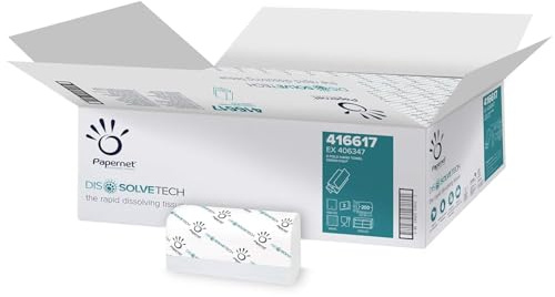 Papernet Dissolve Tech, 20 x 200 Z-Falz Papierhandtücher, 2-lagig | (416617), 4000 Blatt, zusammengefaltet, kompatibel mit den antibakteriellen Tuchspendern C/Z, 24 x 20,3cm, Made in Germany