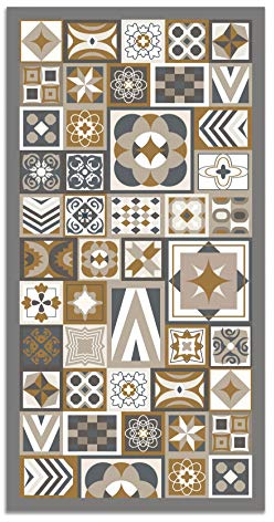 Panorama Tapis Vinyle - Modèle Style Carreaux Ciments Orange 40x80 cm - Différentes Tailles - Deco Maison, Cuisine, Chambre et Exterieur