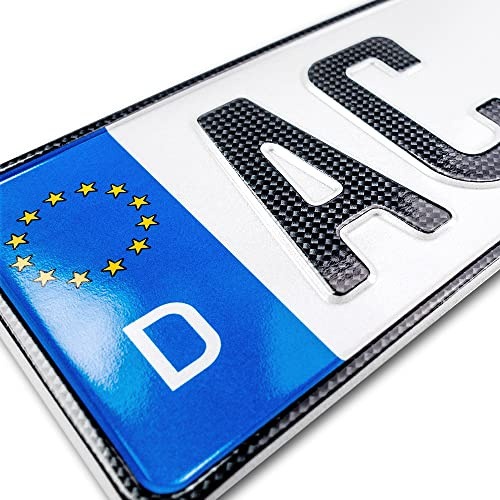 1 Carbon Kfz Kennzeichen | 430 x 110 mm | Kurzes Nummernschild | PKW | DIN-zertifiziertes Wunschkennzeichen | Sportliches Autokennzeichen | Auto-Schild | Kurze Länge – 43 cm