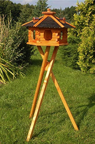 XXL Premium Solar Vogelhaus mit Solar Beleuchtung + Ständer 135cm hoch VORRATSFÜTTERUNG Vogelvilla, Farbe: Dach dunkel