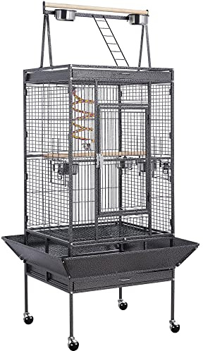costoffs 174cm Extra Large Bird Cage Large Parrot Cage Open Play Top Budgie Cage Metal Bird Aviary with Perch Stand for Parakeets/Cockatiels, Black