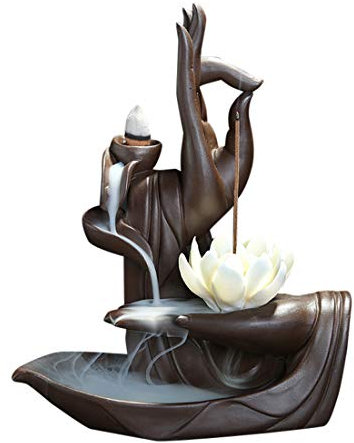 XUDREZ Lotus Rückfluss-Räuchergefäß Wasserfall-Keramik-Räucherstäbchenhalter, Räucherkegel, Halter, Heimdekoration, Geschenke, mit 120 Räucherkegeln