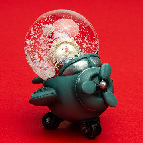 SIKORA SK07 Kleine Glas Deko Schneekugel Schneemann im Flugzeug Weihnachten Weihnachtsdeko D:45mm
