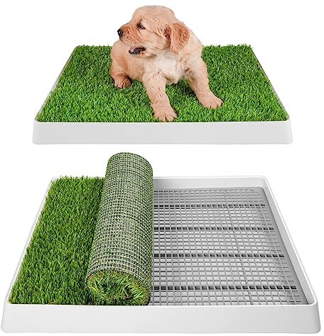 SunTurf Dog Grass Pad with Tray, Dog Litter Box, Porch Potty for Puppy Pee Training, Indoor Portable Fake Grass Pee Pad System, Artificial Grass + Pee Pad Holder