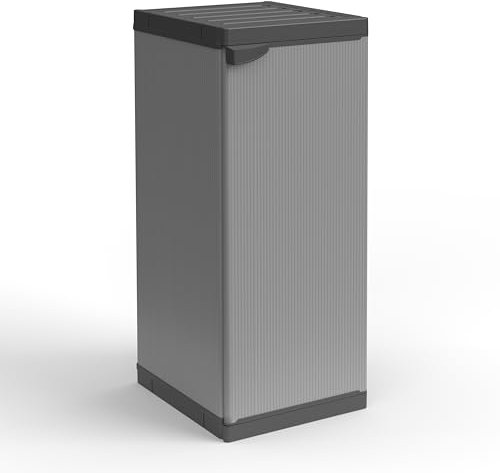 Adventa - Armario de 1 Puerta Fabricado en Resina, Estante Ajustable (Interior/Exterior), Color Gris/Negro, de 34 x 39,5 x 85 cm