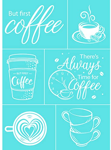 OLYCRAFT 2 Pezzi di Stencil Autoadesivo per Stampa Serigrafica per Tazze da Caffè Riutilizzabile Lavabile Maglia per Trasferimento di Stampa per Dipingere su Legno, Stoffa, T-Shirt, ecc. - 19,5x14 cm